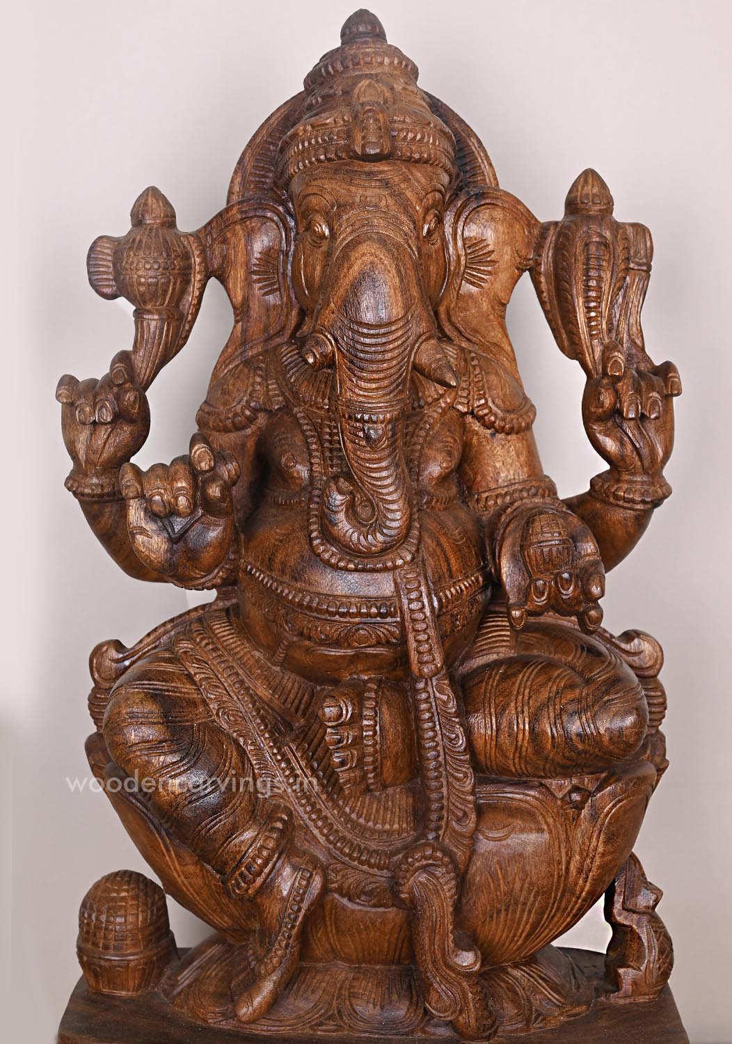 Shri Valampuri Ganapathy Calmly Seated on Petal Lotus Beautiful Pooja Room Decor Handcrafted Sculpture 30"