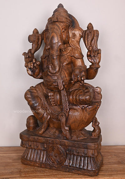 Shri Valampuri Ganapathy Calmly Seated on Petal Lotus Beautiful Pooja Room Decor Handcrafted Sculpture 30"