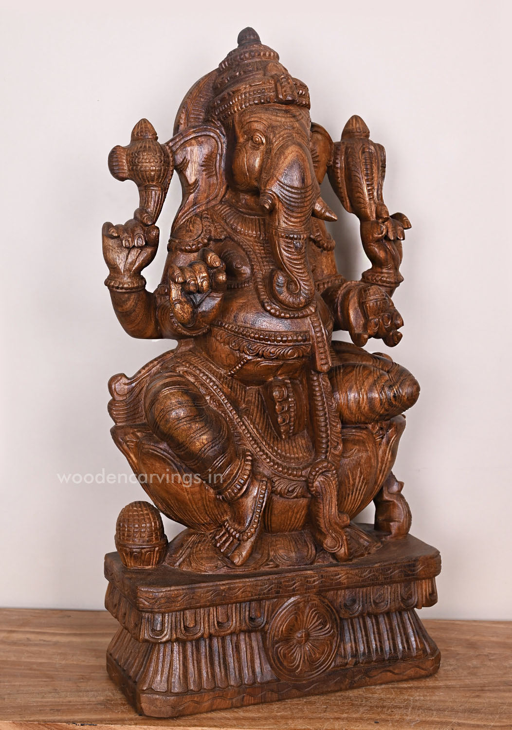 Shri Valampuri Ganapathy Calmly Seated on Petal Lotus Beautiful Pooja Room Decor Handcrafted Sculpture 30"