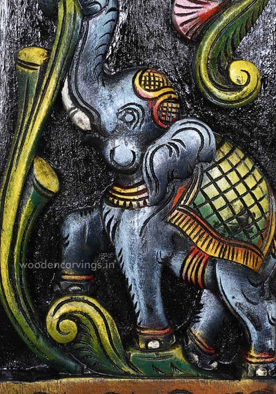 For Gifting and Wall Decoration Floral Design Coloured Grey Elephant Paired Wooden Wall Panels 36"