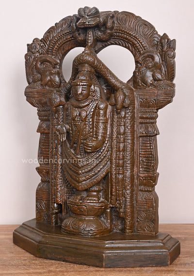 Graceful God Balaji Prabhavali Design Light Weight Standing Handcrafted Wooden Wax Brown Sculpture 17"