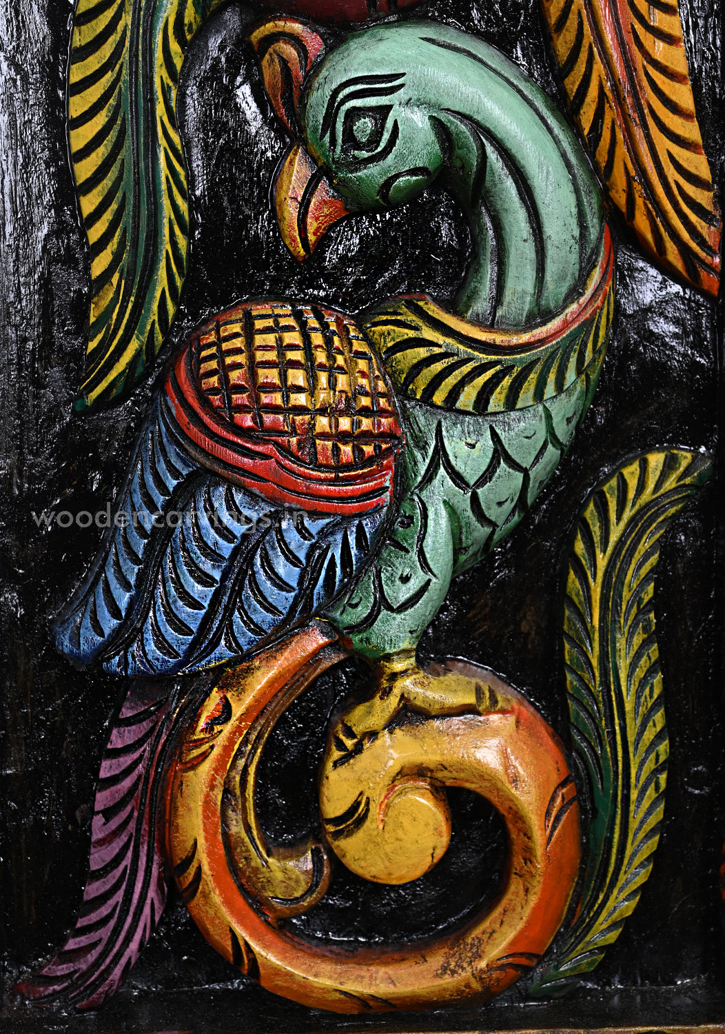 Colourful Standing Peacocks on Tree Handcrafted Vertical Wall Decor Wooden Hooks Fixed Panel 35.5"