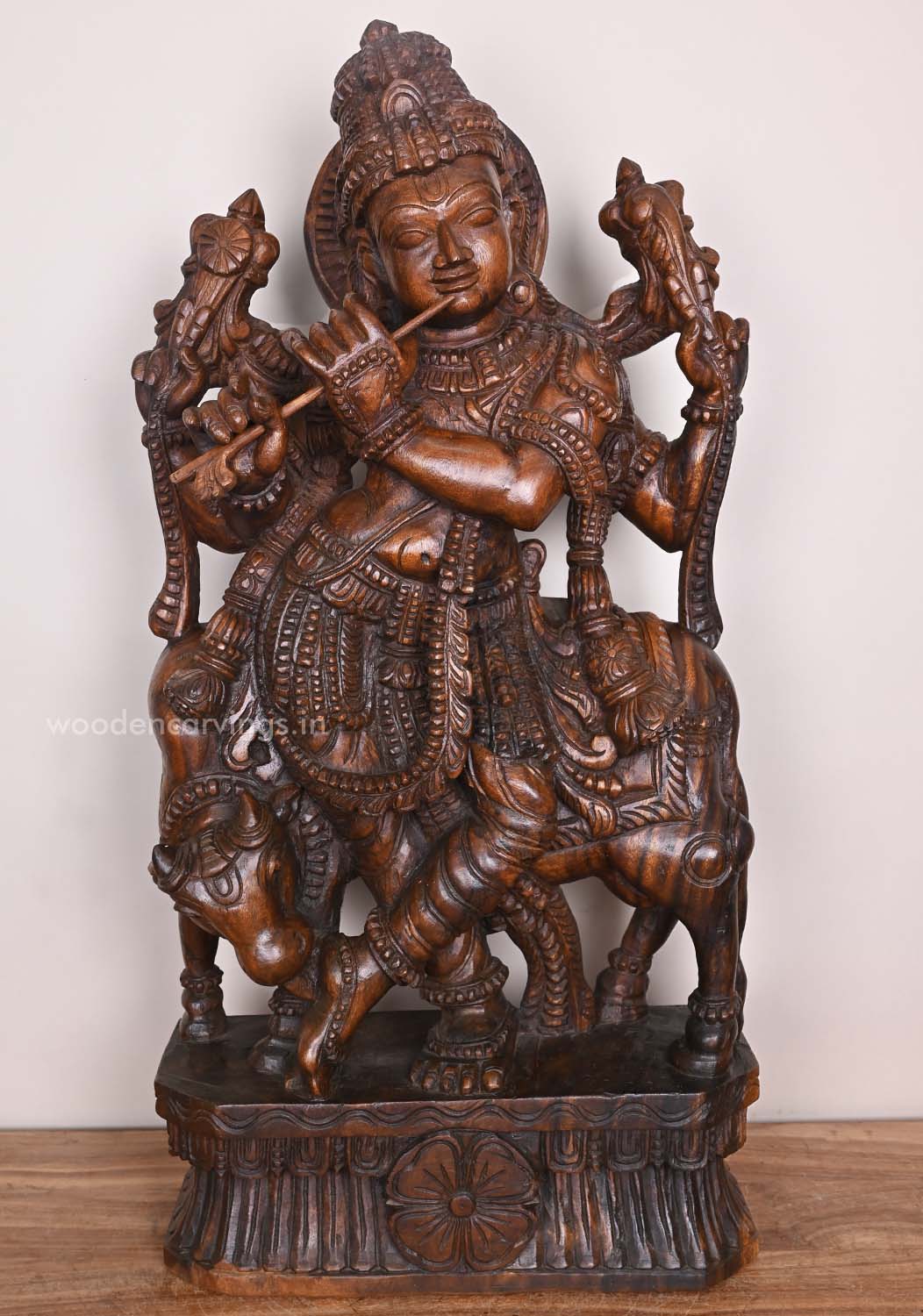 Smiling Lord Gopal Krishna Playing With Bansuri Flute Handcrafted Fine Finishing Pooja Room Decor Sculpture 36"