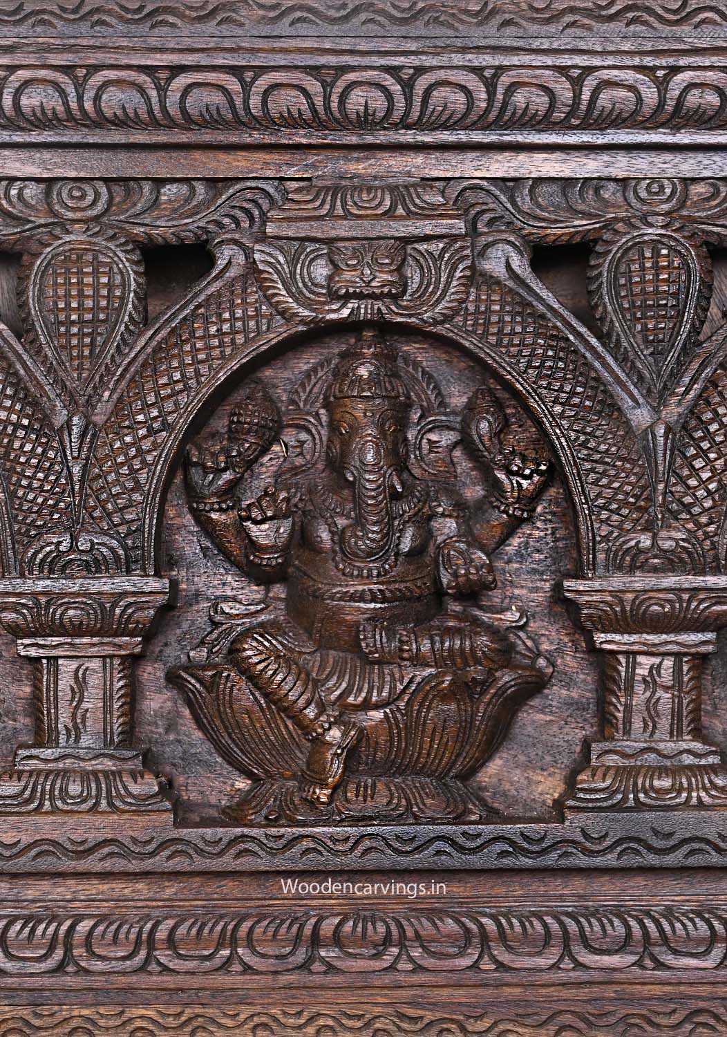 Frame Design Prabhavali Lord Ganesh With Goddess Lakshmi and Saraswathi Wall Decoration Wall Panel 42"