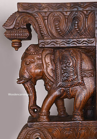 Standing Paired Dome Fixed Elephants With Fine Wax Brown Finishing Wall Hanging Hooks Fixed Wall Brackets 24"