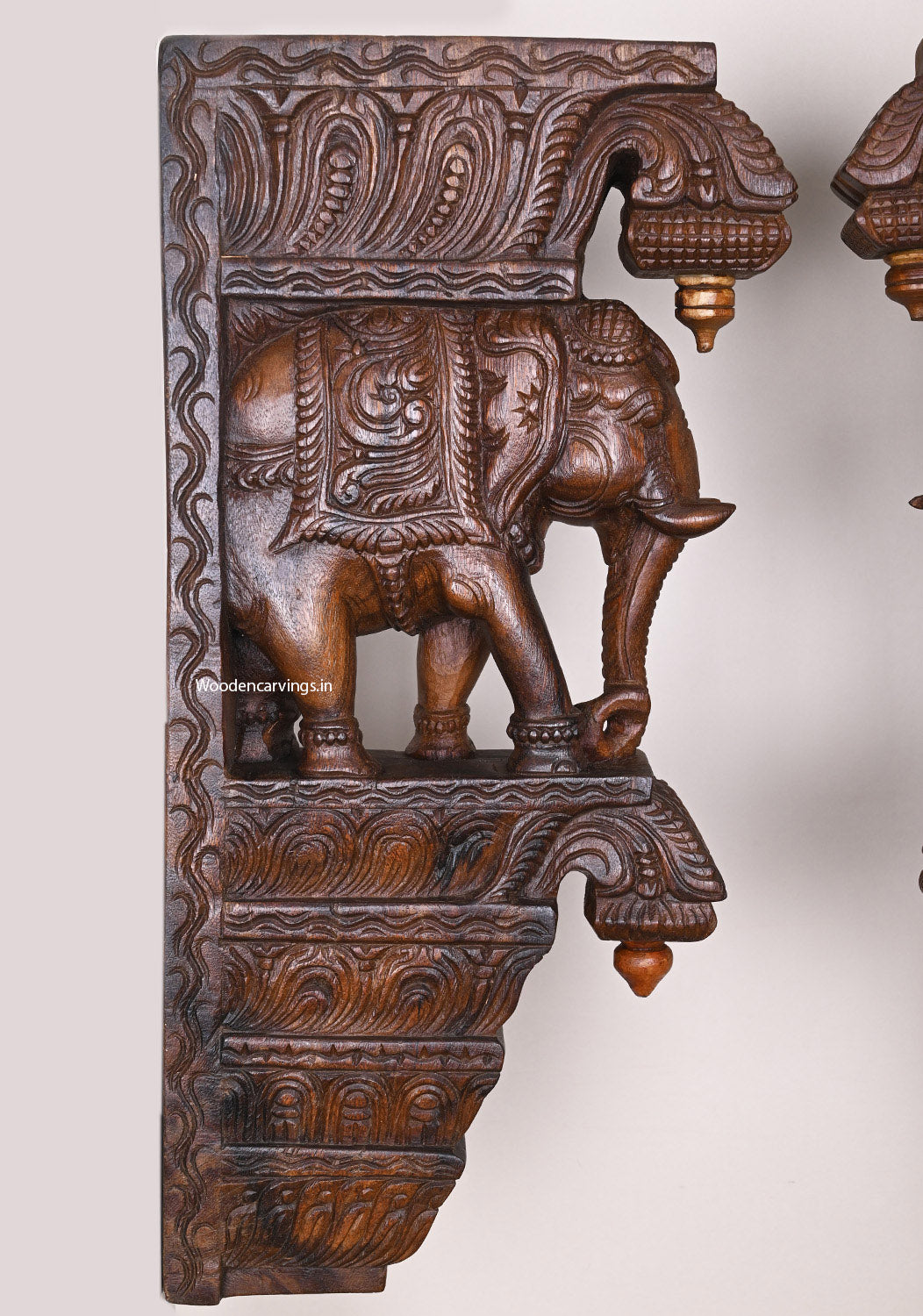 Standing Paired Dome Fixed Elephants With Fine Wax Brown Finishing Wall Hanging Hooks Fixed Wall Brackets 24"