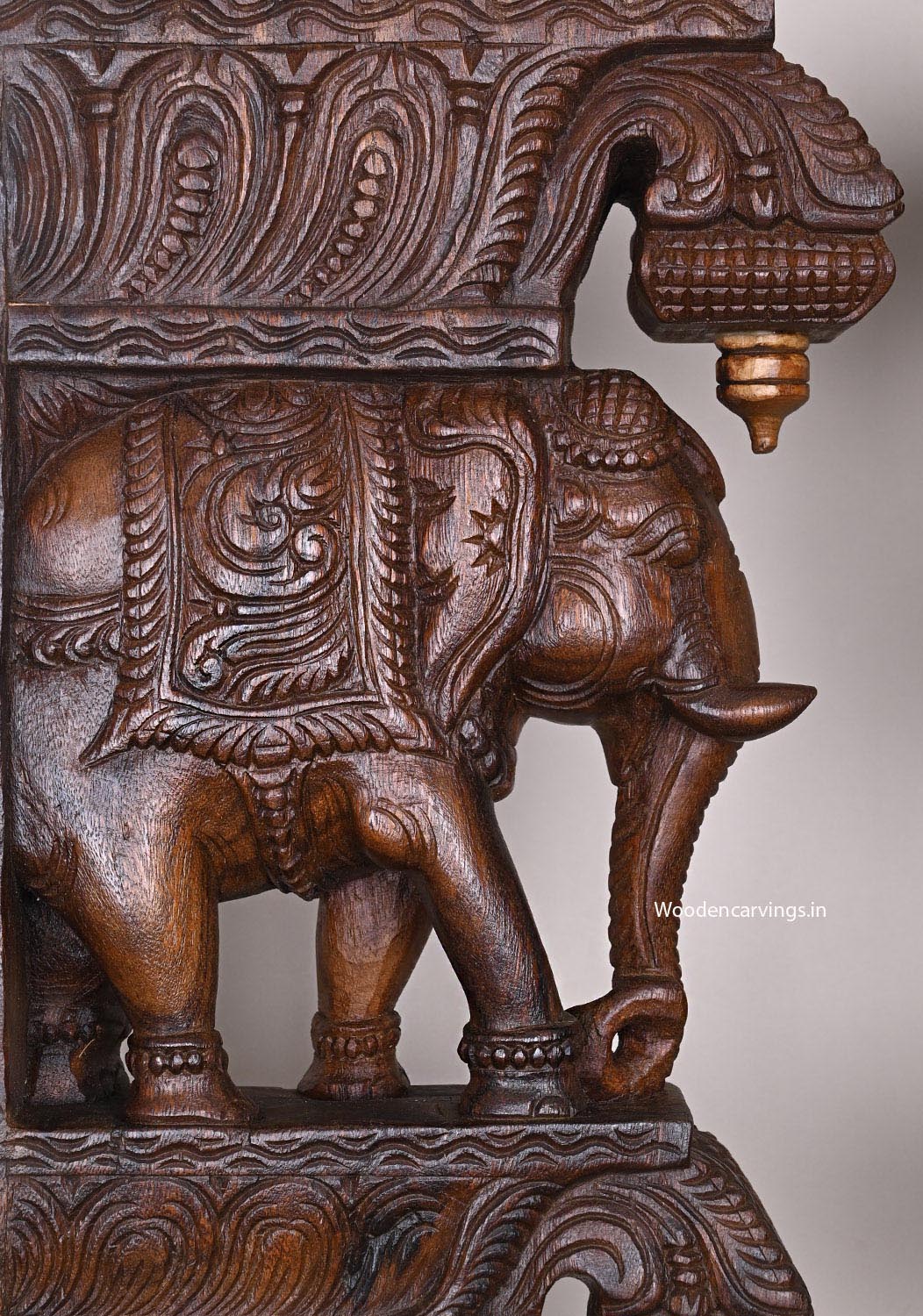 Standing Paired Dome Fixed Elephants With Fine Wax Brown Finishing Wall Hanging Hooks Fixed Wall Brackets 24"