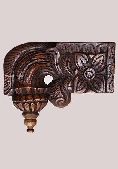 Wooden Four Leaf Floral Design Light Weight Home and Office Decoration Paired Wax Brown Wall Brackets 9.5"