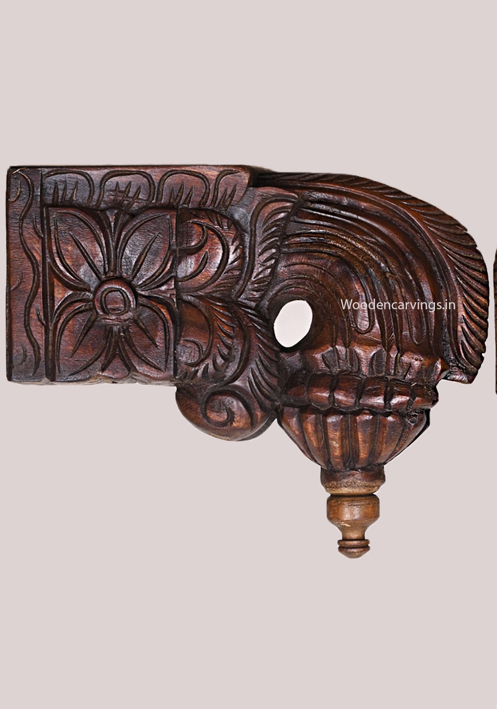 Wooden Four Leaf Floral Design Light Weight Home and Office Decoration Paired Wax Brown Wall Brackets 9.5"