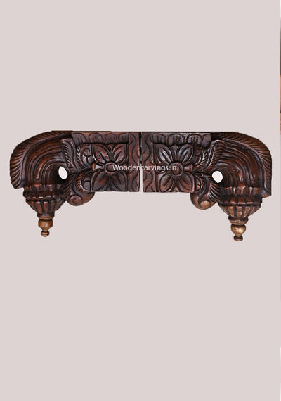 Wooden Four Leaf Floral Design Light Weight Home and Office Decoration Paired Wax Brown Wall Brackets 9.5"