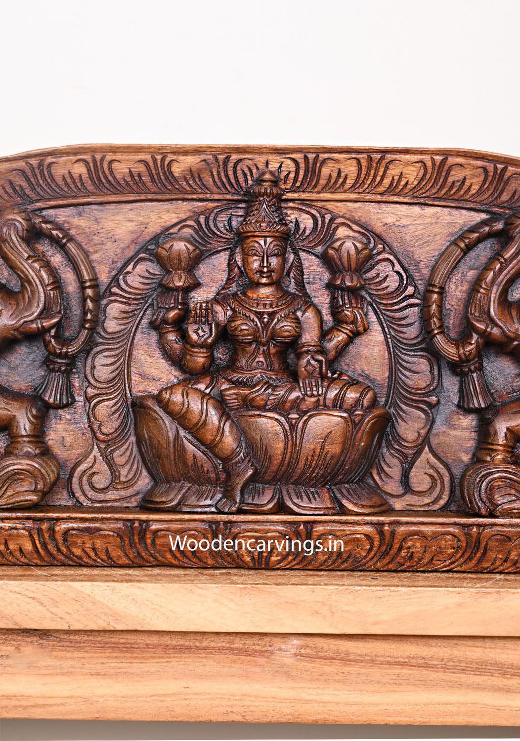 Decorative Arch Petal Design Prosperity Gajalakshmi With Standing Annapakshi Bird Wooden Hooks Fixed Wall Panel 48"