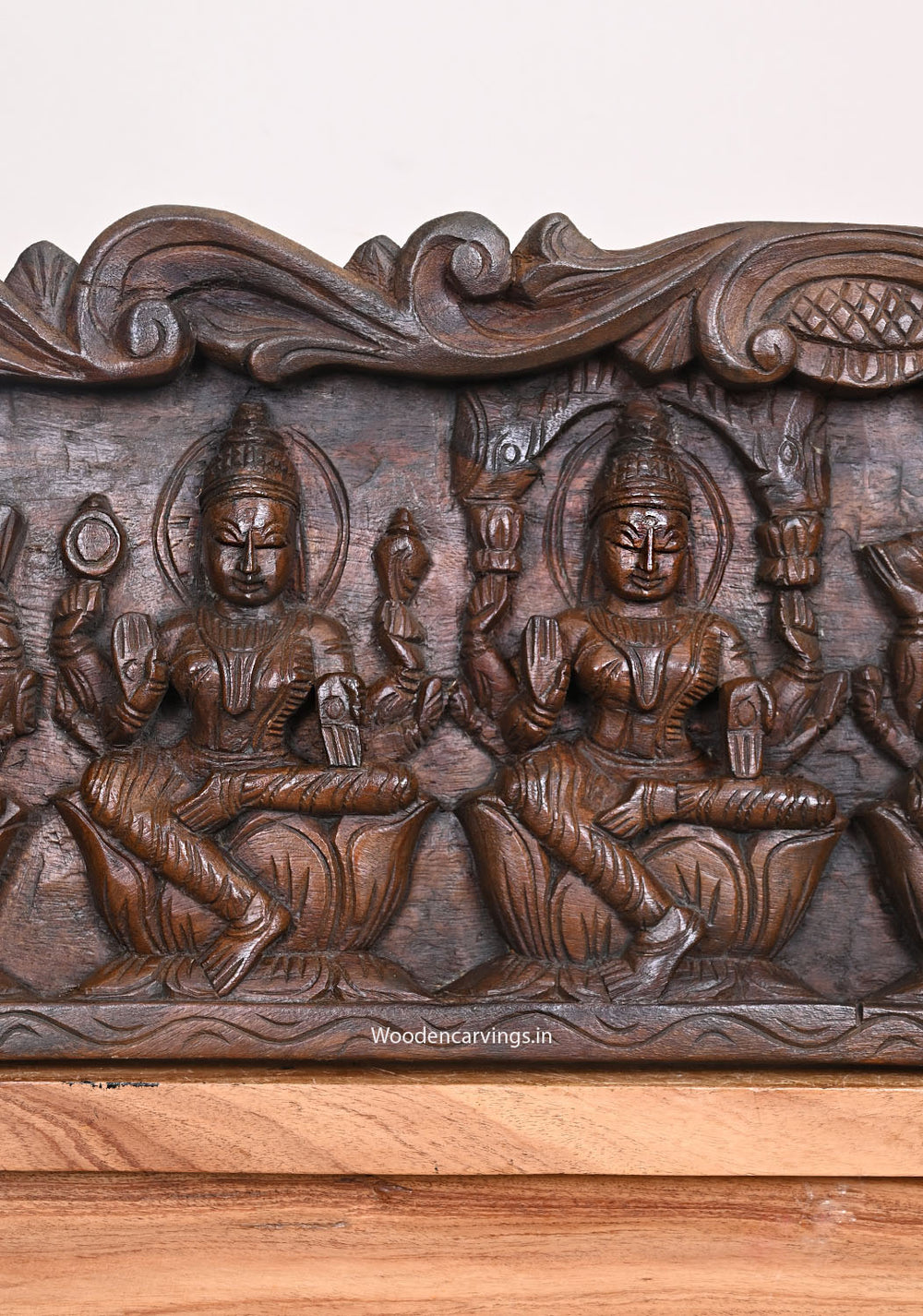 Goddess of Wealth Eight Forms of Astalakshmi Horizontal Hooks Fixed Wax Brown Wooden Home Decoration Wall Panel 48"