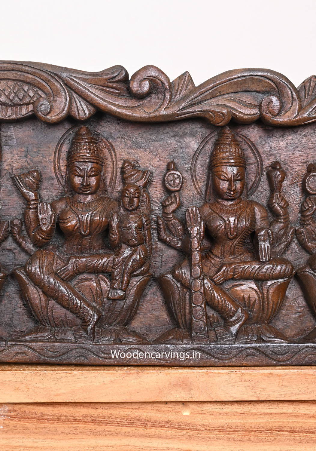 Goddess of Wealth Eight Forms of Astalakshmi Horizontal Hooks Fixed Wax Brown Wooden Home Decoration Wall Panel 48"