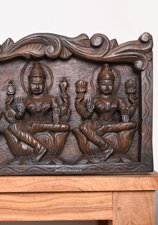 Goddess of Wealth Eight Forms of Astalakshmi Horizontal Hooks Fixed Wax Brown Wooden Home Decoration Wall Panel 48"