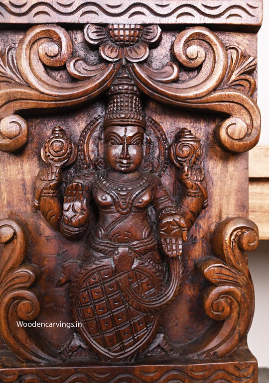 Vertical Maha Vishnu Ten Powerful Avatars Detaily Carved Wooden Entrance Decoration Paired Wax Brown Wall Panel 66"