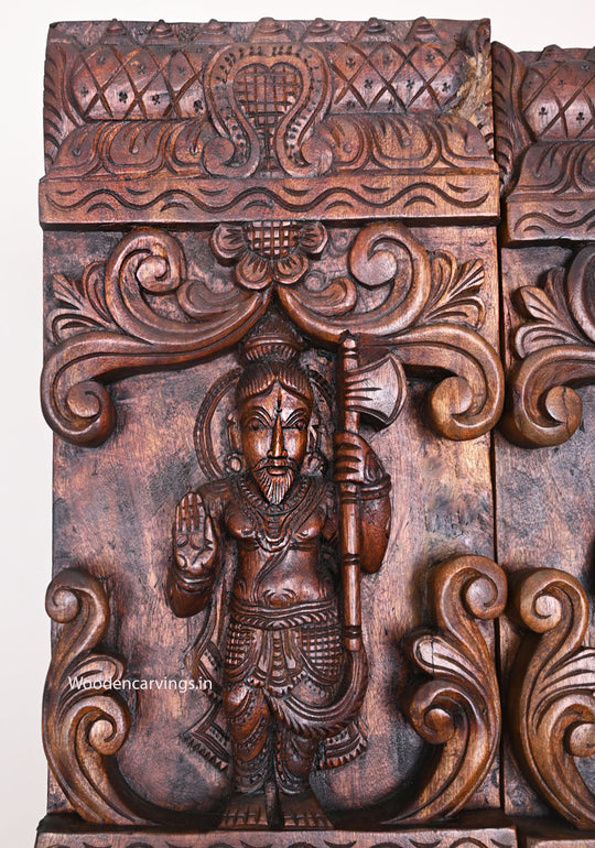 Vertical Maha Vishnu Ten Powerful Avatars Detaily Carved Wooden Entrance Decoration Paired Wax Brown Wall Panel 66"