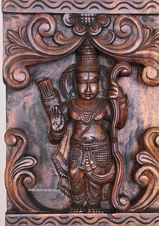 Vertical Maha Vishnu Ten Powerful Avatars Detaily Carved Wooden Entrance Decoration Paired Wax Brown Wall Panel 66"