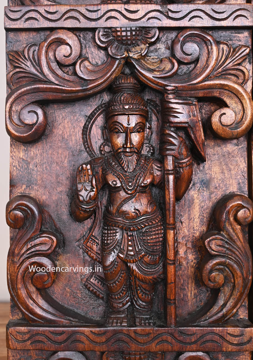 Vertical Maha Vishnu Ten Powerful Avatars Detaily Carved Wooden Entrance Decoration Paired Wax Brown Wall Panel 66"