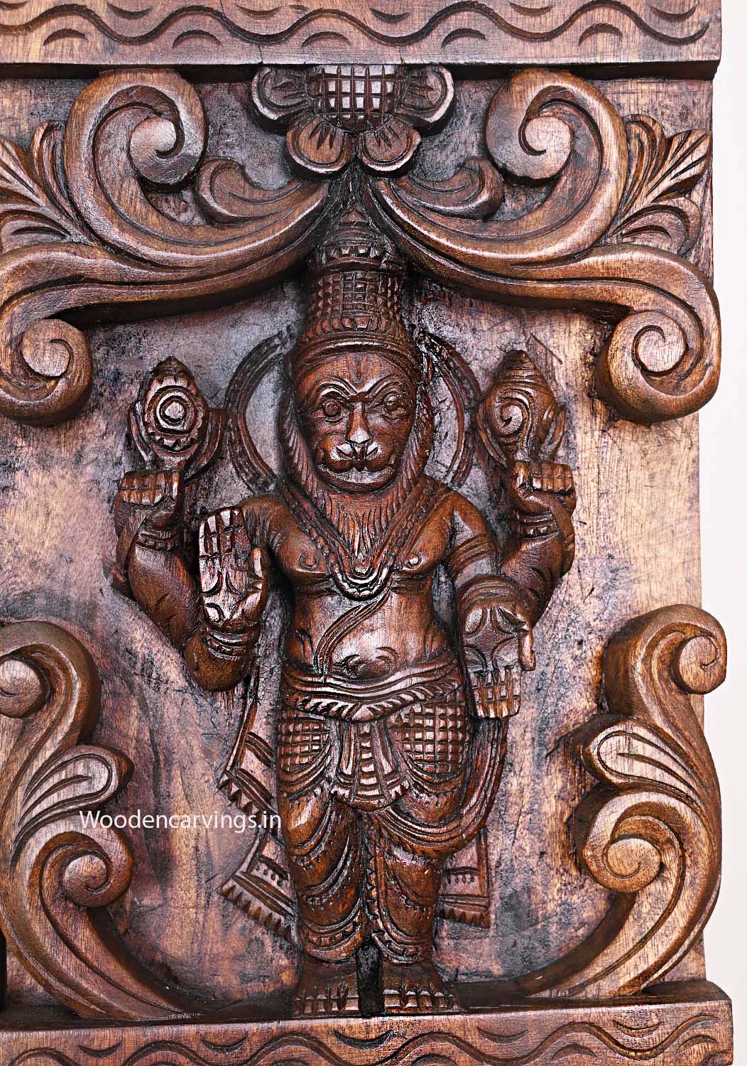 Vertical Maha Vishnu Ten Powerful Avatars Detaily Carved Wooden Entrance Decoration Paired Wax Brown Wall Panel 66"