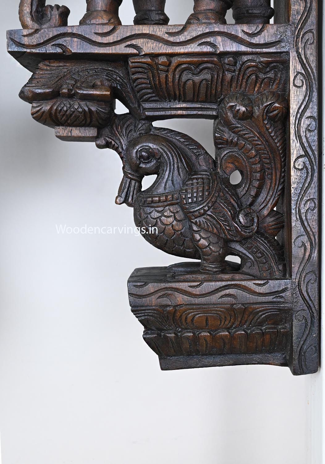 Standing Hooks Fixed Paired Elephants With Hamsa Bird (Annapakshi) Wall Decoration Beautiful Wooden Wall Brackets 24.5"