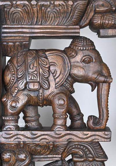 Standing Hooks Fixed Paired Elephants With Hamsa Bird (Annapakshi) Wall Decoration Beautiful Wooden Wall Brackets 24.5"