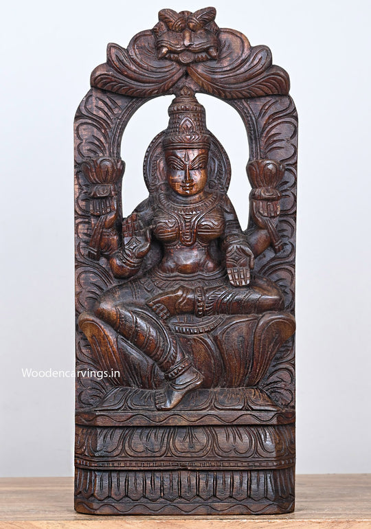 Light Weight Arch Shri Mahalakshmi Blessing on Flower Lotus Wall Decoration Beautiful Handcrafted Wax Brown Sculpture 18"