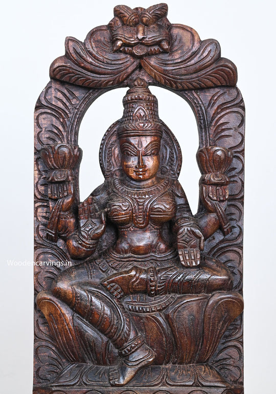 Light Weight Arch Shri Mahalakshmi Blessing on Flower Lotus Wall Decoration Beautiful Handcrafted Wax Brown Sculpture 18"