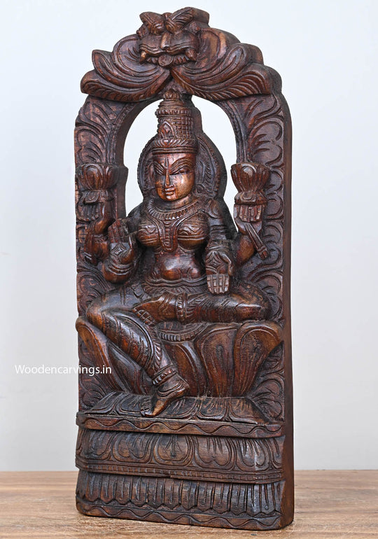 Light Weight Arch Shri Mahalakshmi Blessing on Flower Lotus Wall Decoration Beautiful Handcrafted Wax Brown Sculpture 18"