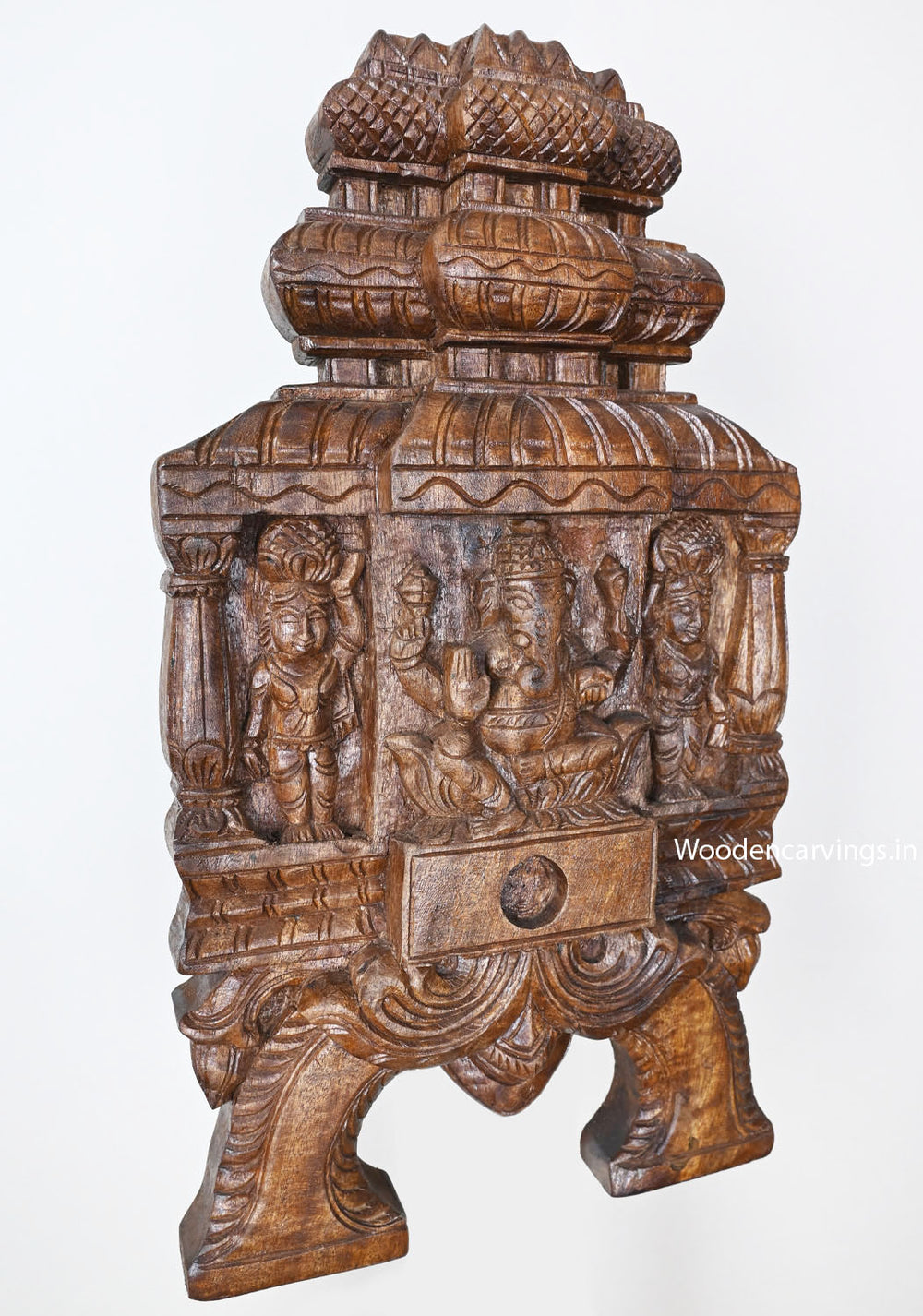 Pillar and Mandap Design Lord Ganapathy Seated on Lotus Flower and Two Sevagars Holding JackFruit Light Weight Kavadi Wall Mount 18"