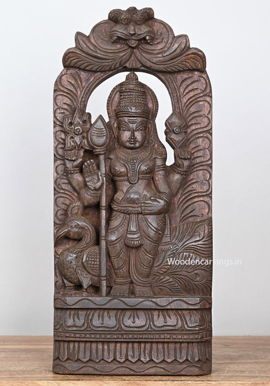 Light Weight Wall Hanging Wall Decoration Standing Lord Murugar With Peacock Blessing Beautiful Wooden Wall Mount 18"