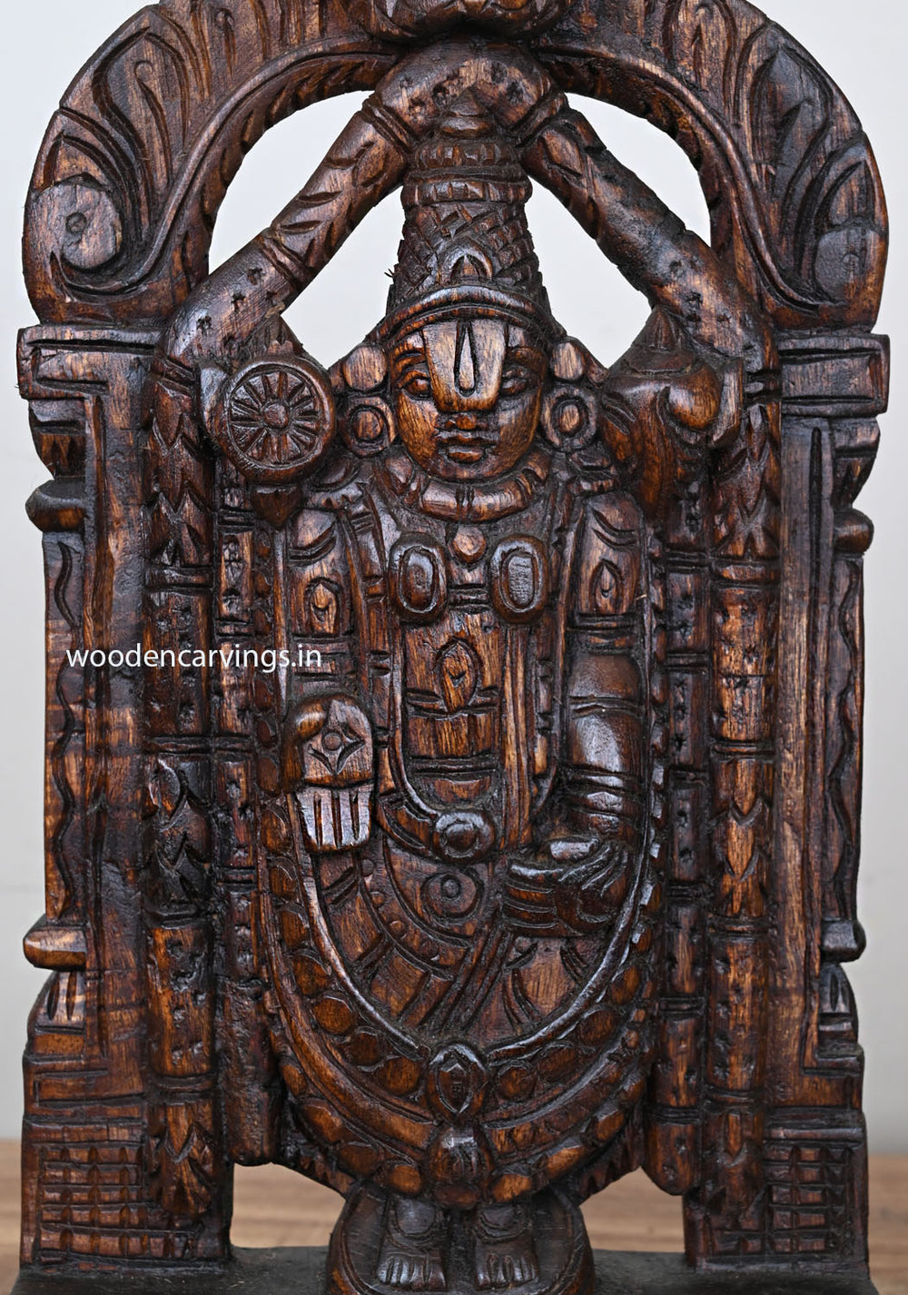 Easy Handling Light Weight Wooden Standing Tirupathi Balaji on Base Hooks Fixed Home and Wall Decoration Wall Mount 14.5"