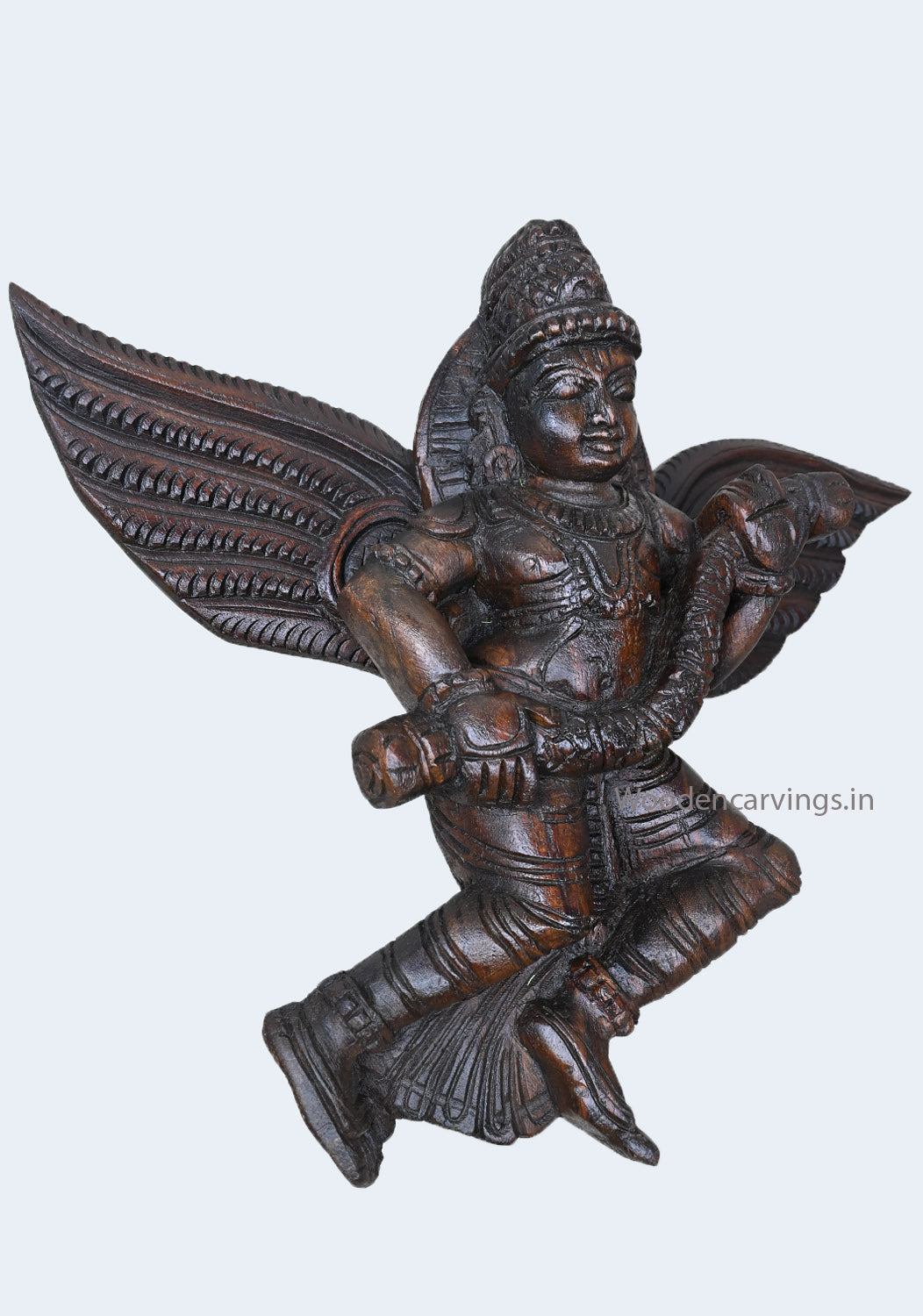 Wooden Paired Wall Entrance Decoration of Ghandarvas (Angels) Dark Brown Finishing Hooks Fixed Wooden Wall Mount 17"