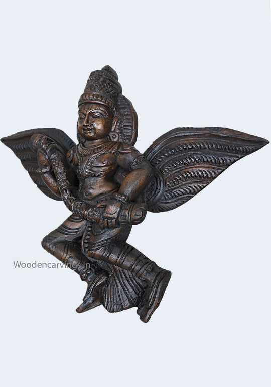 Wooden Paired Wall Entrance Decoration of Ghandarvas (Angels) Dark Brown Finishing Hooks Fixed Wooden Wall Mount 17"