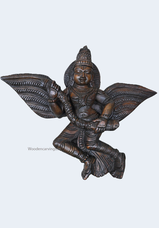 Wooden Paired Wall Entrance Decoration of Ghandarvas (Angels) Dark Brown Finishing Hooks Fixed Wooden Wall Mount 17"