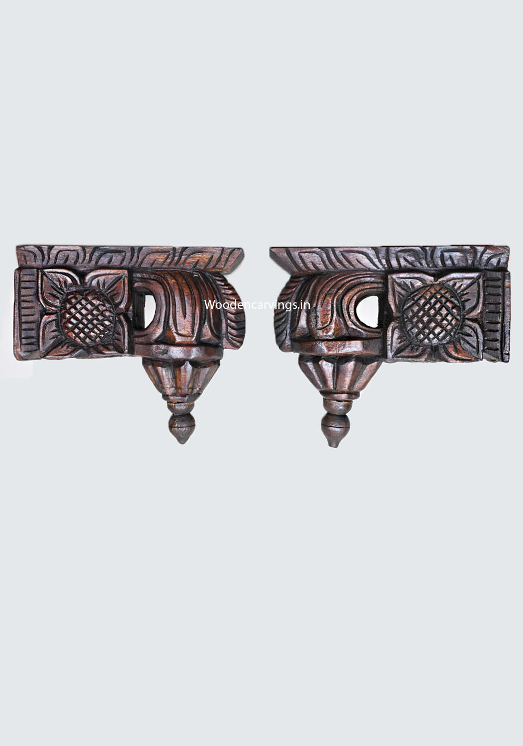 Four Leaf Floral Design Wooden Light Weight Wall Decoration Bodhil Wax Brown Finishing Hooks Fixed Wall Brackets 9"