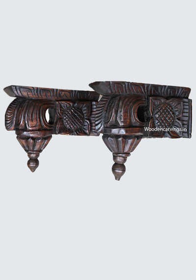 Four Leaf Floral Design Wooden Light Weight Wall Decoration Bodhil Wax Brown Finishing Hooks Fixed Wall Brackets 9"