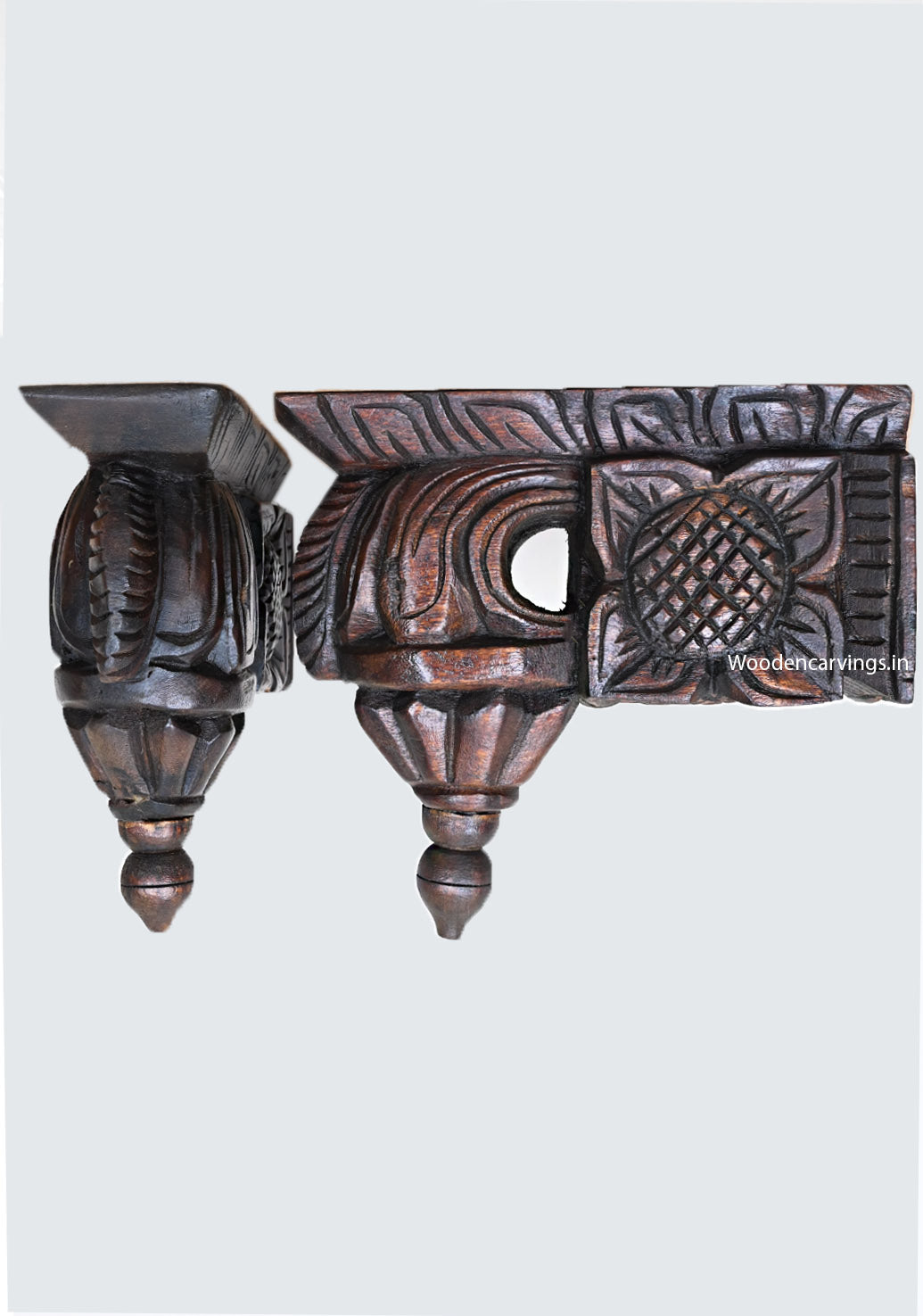 Four Leaf Floral Design Wooden Light Weight Wall Decoration Bodhil Wax Brown Finishing Hooks Fixed Wall Brackets 9"