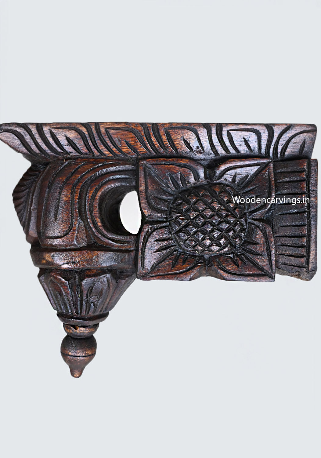 Light Weight Wall Decoration Wooden Flower Design Wax Brown Finishing Bodhil Paired Hooks Fixed Wall Brackets 9"