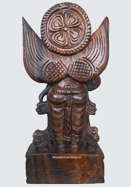 Standing Light Weight Showpiece of Lord Garudazhvar Say Namasthe Handcrafted Dark Brown Finishing Sculpture 18"