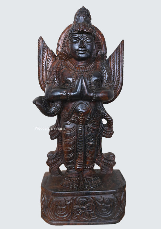 Standing Light Weight Showpiece of Lord Garudazhvar Say Namasthe Handcrafted Dark Brown Finishing Sculpture 18"