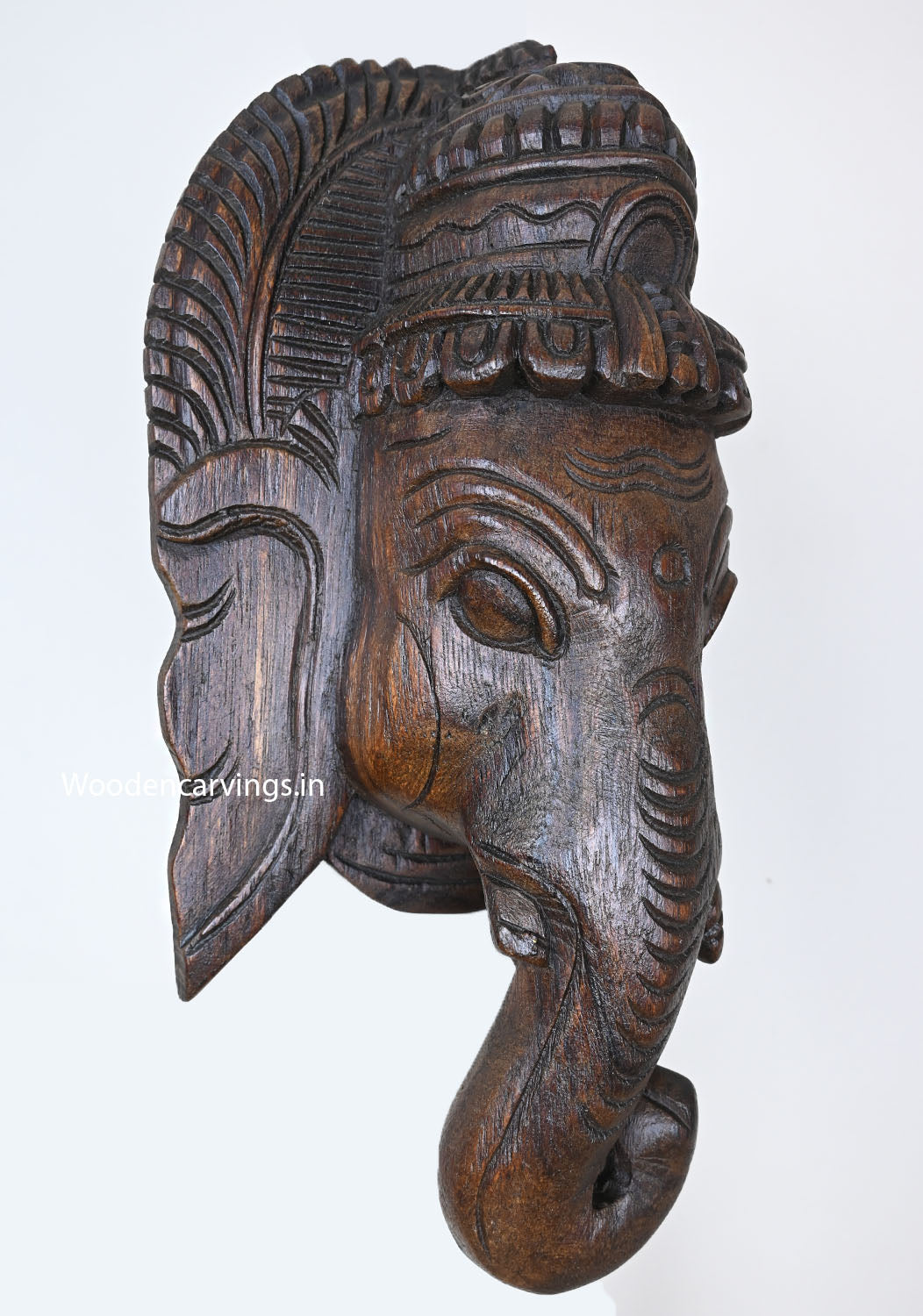 For Wall Decoration Hooks Fixed Lord Ganapathy Light Weight Wooden Mask Handcrafted Beautiful Wall Mount 13"