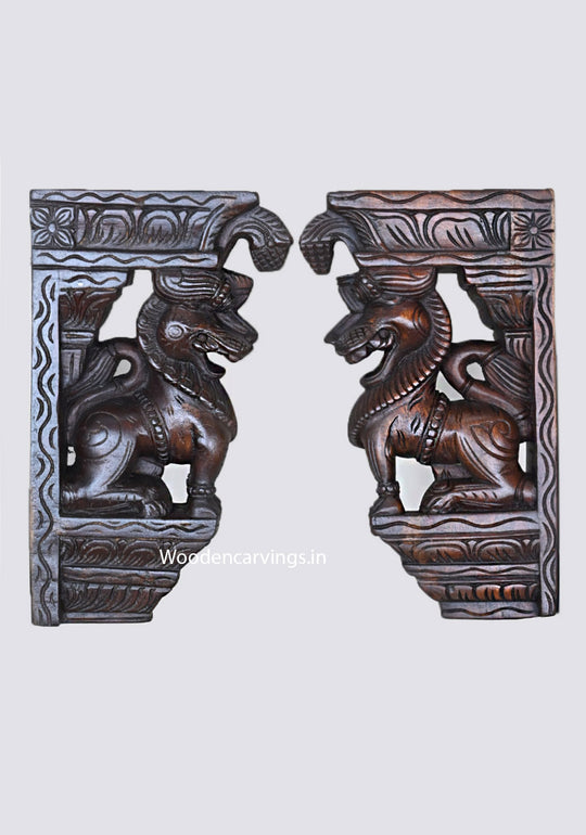 Wooden Light Weight Standing Paired Yaazhi For Wall Decoration Wax Brown Finishing Hooks Fixed Wall Brackets 12"