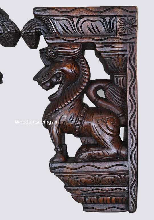 Wooden Light Weight Standing Paired Yaazhi For Wall Decoration Wax Brown Finishing Hooks Fixed Wall Brackets 12"