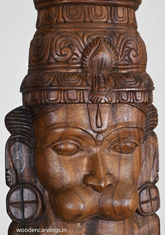 Mask of Lord Hanuman Wax Brown Finishing Wall Decoration Light Weight Hooks Fixed Wall Mount 18"