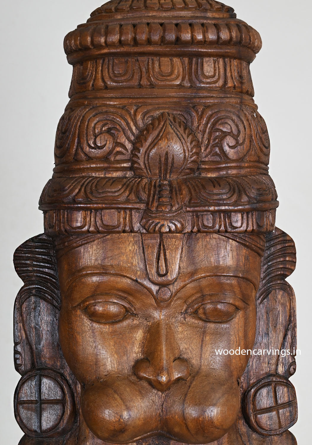 Mask of Lord Hanuman Wax Brown Finishing Wall Decoration Light Weight Hooks Fixed Wall Mount 18"