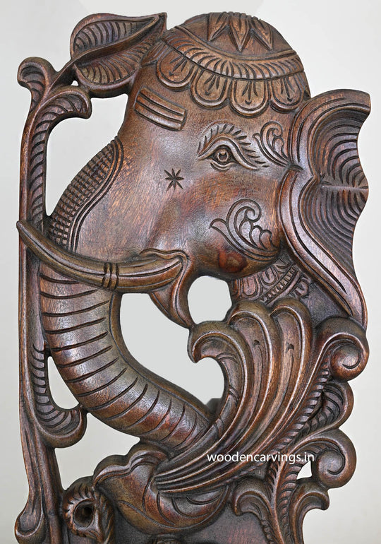 Vertical Wooden Elephant Hooks Fixed Wall Hanging Handmade Beautiful Artwork Wax Brown Finishing Wall Mount 24"