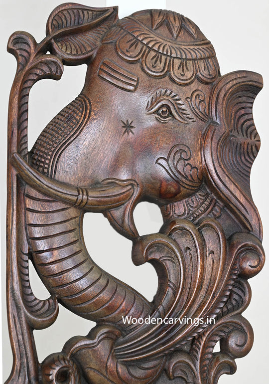 Vertical Wooden Elephant Hooks Fixed Wall Hanging Handmade Beautiful Artwork Wax Brown Finishing Wall Mount 24"