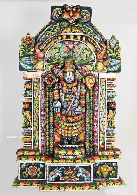 Colorful Lord Venkateswara Wooden Statue for Your Devotional Corner 44.5"