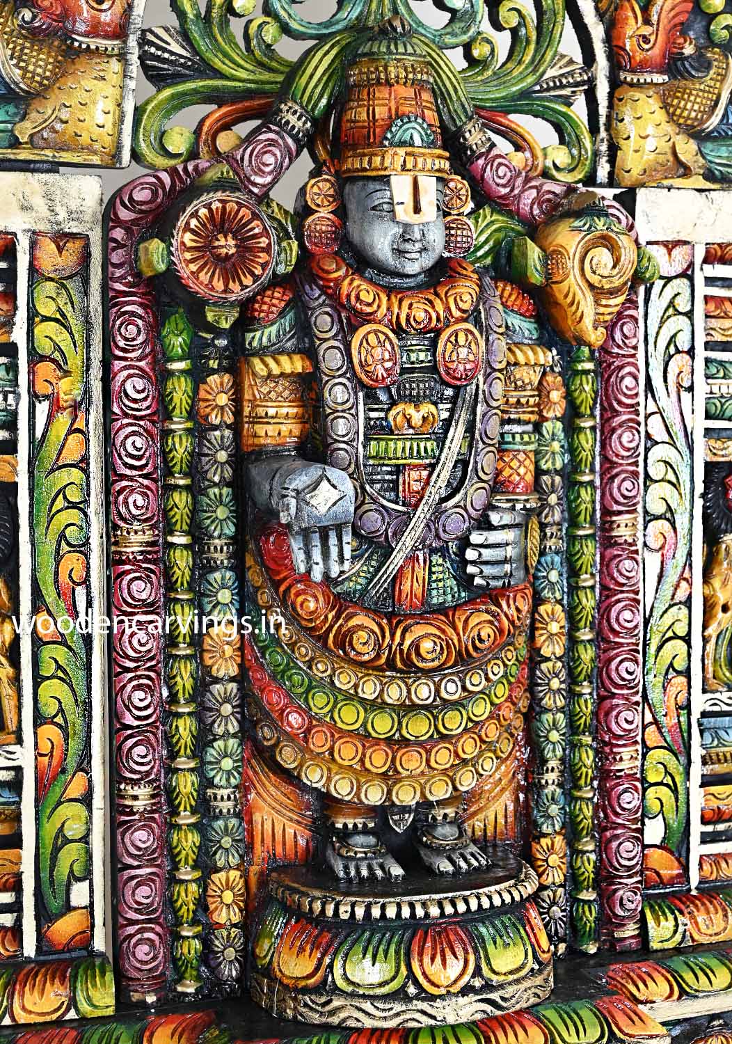 Colorful Lord Venkateswara Wooden Statue for Your Devotional Corner 44.5"