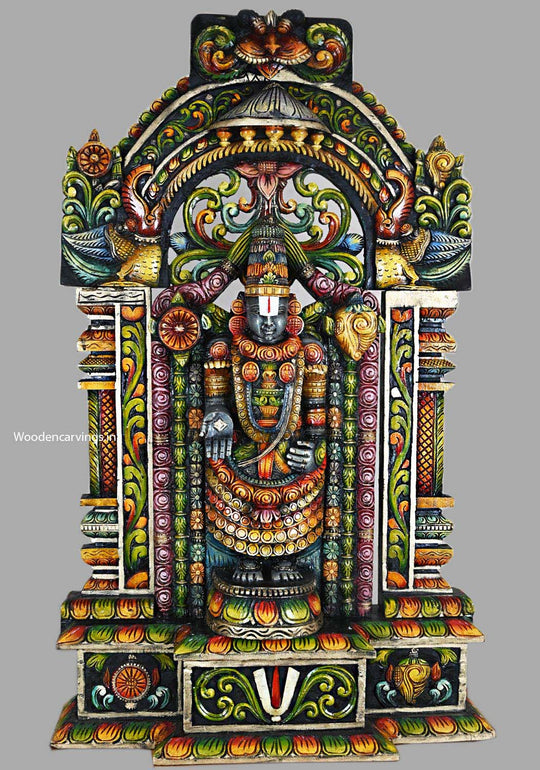 Tirupathi Balaji Wood Art Handcrafted Pillar Base Decor 44.5"